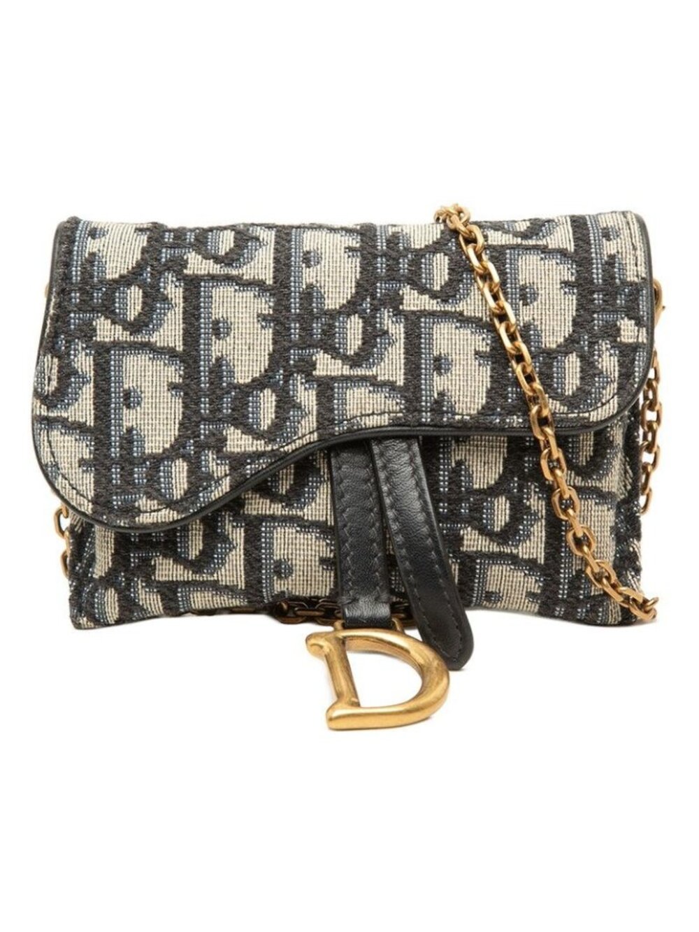 Dior Oblique Trotter Saddle Crossbody Chain Shoulder Bag Pochette Pouch Navy